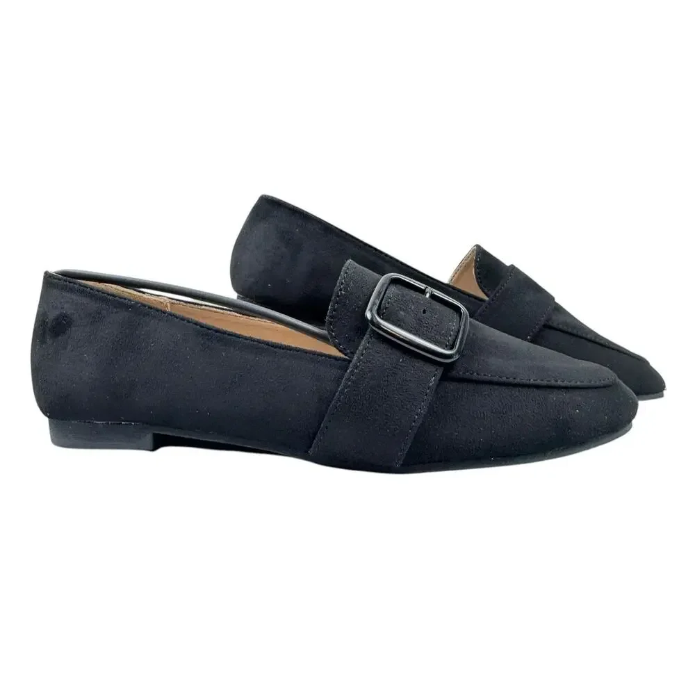 YOKI EDLINE-27 Women's Flat Loafer with Buckle, Black, 6.5 M US